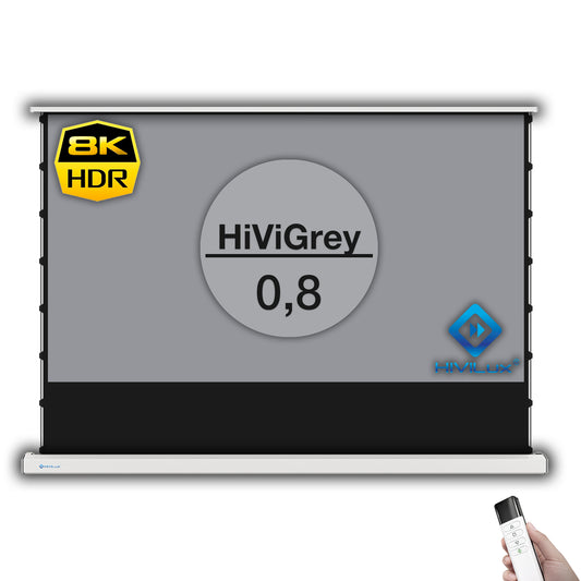 HiViLux® grau Boden-Motorleinwand – HiViGrey Cinema 0,8 – Schwarz/Weiß