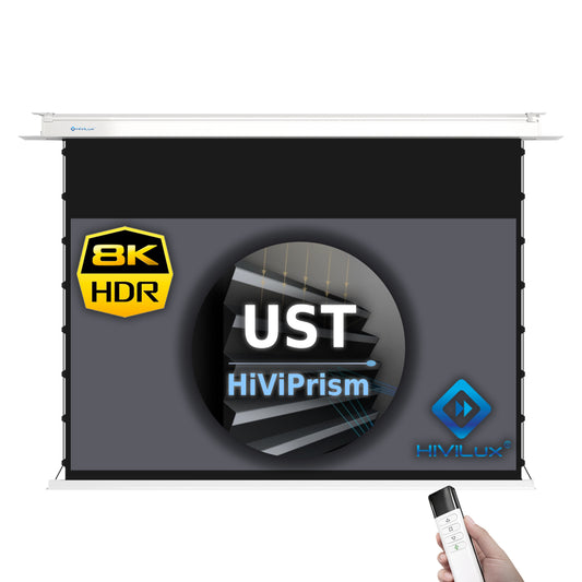 HiViLux® white Tension Motorized Projection Screen – HiViWhite Cinema 1,0 – Black/White Housing