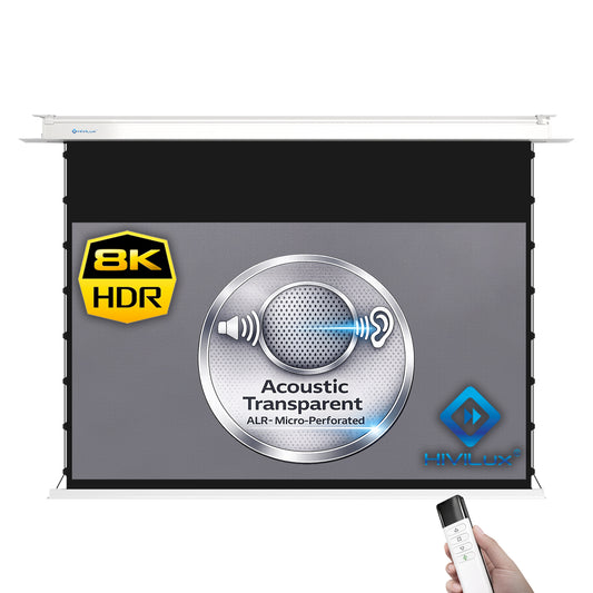 HiViLux® ALR Akutik Deckeneinbau Tension-Motorleinwand mit HiViGrey Cinema 5DMP micro perforated