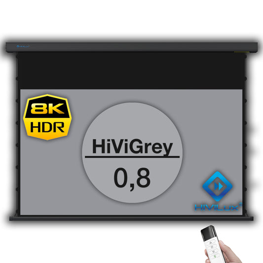 HiViLux® graue Tension-Motorleinwand – HiViGrey Cinema 0.8 – Schwarz/Weiß