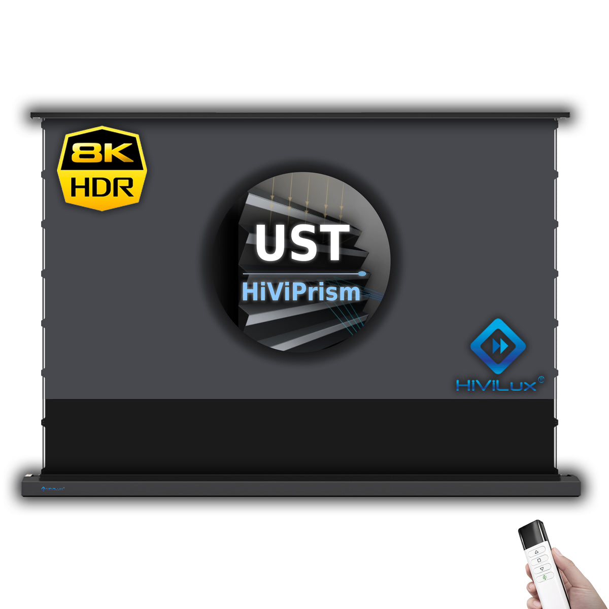 HiViLux® UST/CLR Kontrast Boden-Motorleinwand – HiViPrism Cinema HDR – Schwarz/Weiß