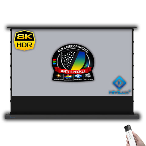 HiViLux® RGB-Triplelaser Boden-Motorleinwand – HiViGrey Cinema 3L – Schwarz/Weiß