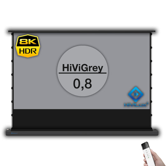HiViLux® grau Boden-Motorleinwand – HiViGrey Cinema 0,8 – Schwarz/Weiß
