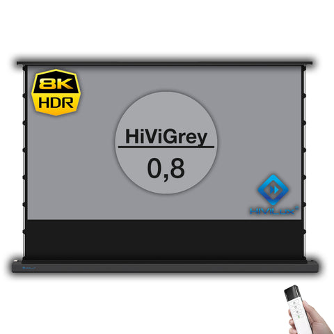 HiViLux® grau Boden-Motorleinwand – HiViGrey Cinema 0,8 – Schwarz/Weiß