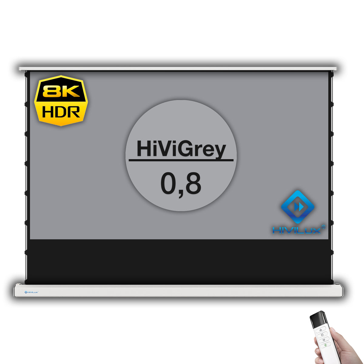 HiViLux® grau Boden-Motorleinwand – HiViGrey Cinema 0,8 – Schwarz/Weiß