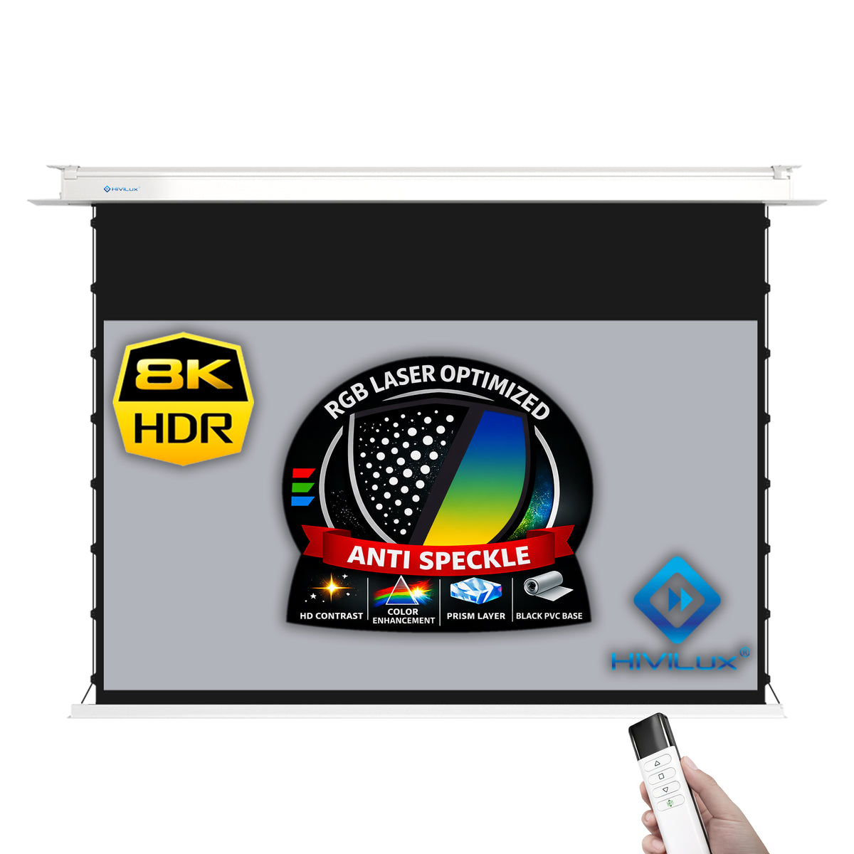 HiViLux® RGB-Triplelaser Deckeneinbau Tension-Motorleinwand mit HiViGrey Cinema 3L