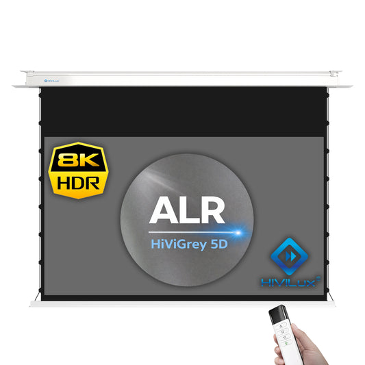 HiViLux® white Tension Motorized Projection Screen – HiViWhite Cinema 1,0 – Black/White Housing 