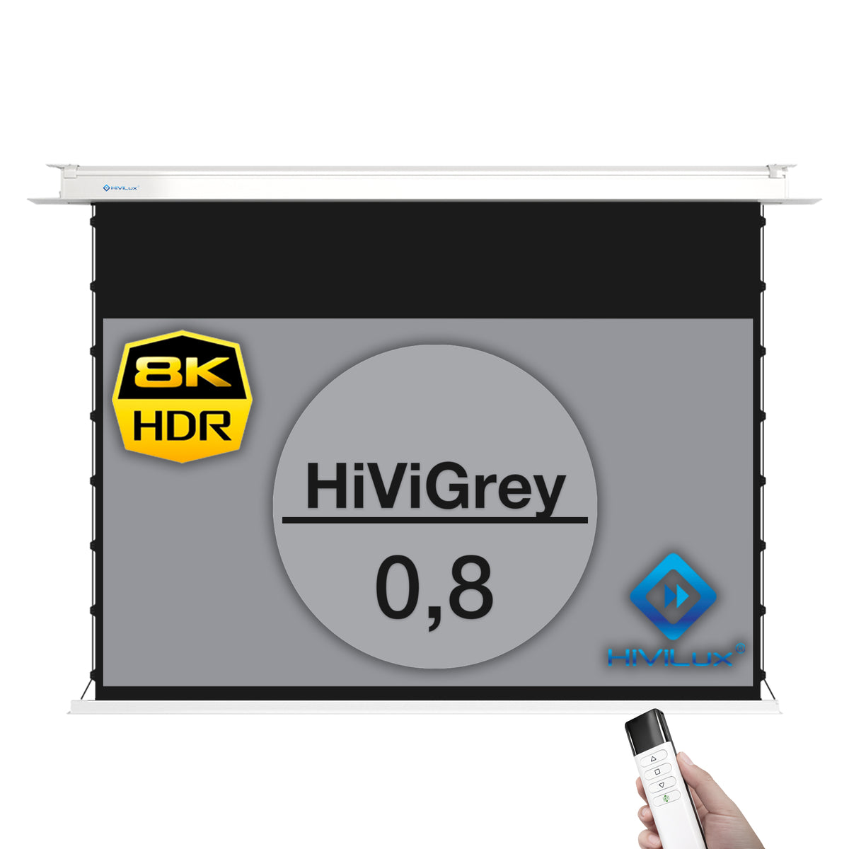 HiViLux® grau Deckeneinbau Tension-Motorleinwand mit HiViGrey Cinema 0,8