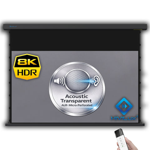 HiViLux® ALR Akustik Tension-Motorleinwand – HiViGrey Cinema 5DMP micro perforated– Schwarz/Weiß