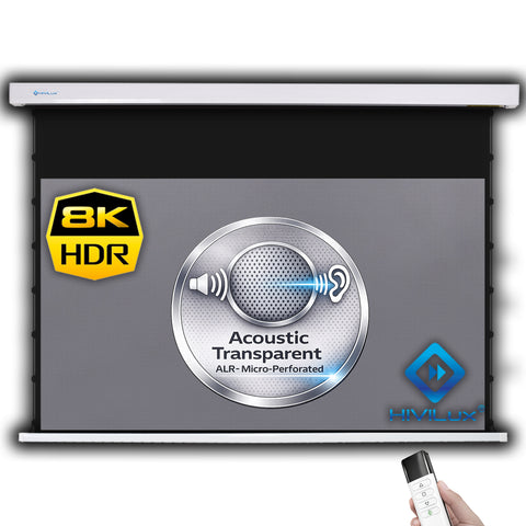 HiViLux® ALR Akustik Tension-Motorleinwand – HiViGrey Cinema 5DMP micro perforated– Schwarz/Weiß