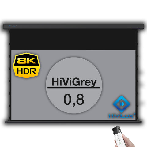 HiViLux® Grey Tension Motorized Screen – HiViGrey Cinema 0.8 – Black/White