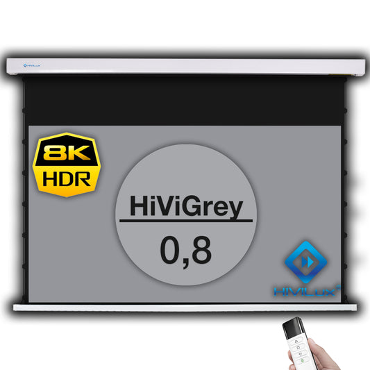 HiViLux® graue Tension-Motorleinwand – HiViGrey Cinema 0.8 – Schwarz/Weiß