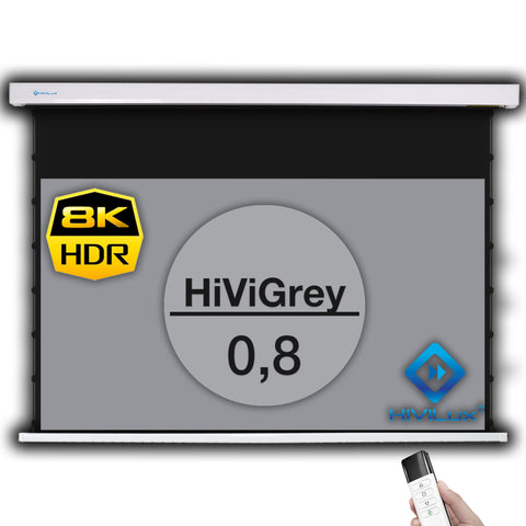 HiViLux® Grey Tension Motorized Screen – HiViGrey Cinema 0.8 – Black/White