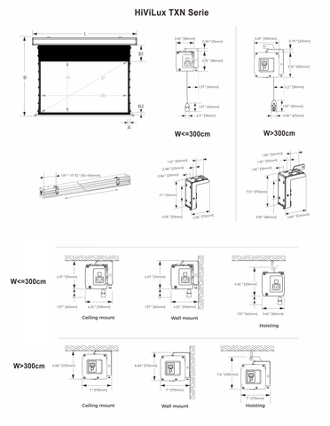 HiViLux® Tension-Motorleinwand – HiViWhite Cinema 1,0 Weißtuch – Gehäuse Schwarz/Weiß