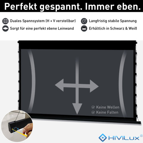 HiViLux® ALR Akustik Tension-Motorleinwand – HiViGrey Cinema 5DMP micro perforated– Schwarz/Weiß