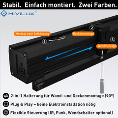 HiViLux® Akustik Tension-Motorleinwand – HiViWhite Cinema SD Gewebe – Schwarz/Weiß